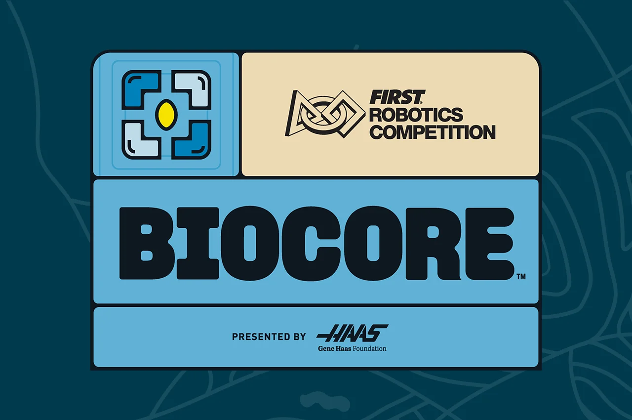 Official BIOCORE 2027 logo on a blue organic-patterned background